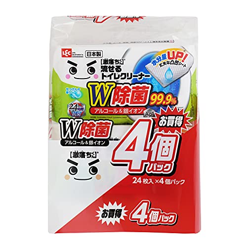 レック(LEC) 激落ちくん 流せる 除菌99.9% トイレクリーナー 清潔感のあるほのかな香り (24枚入×4パック) ・ アルコール&銀イオ