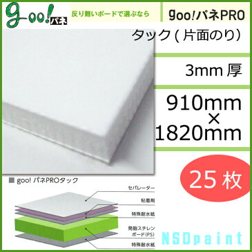 goo!パネ PROタック(片面粘着付き) 3mm厚910mm×1820mm 25枚【送料無料】【代引不可】