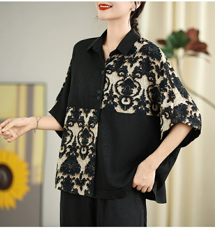 夏 半袖 シャツ ブラウス チュニック トップス レディース 大人可愛い 花柄シャツ 半袖シャツ きれいめ ビッグシルエット総柄 ミドル トップス tシャツ カットソー オーバーサイズ 洗える 上品 体型カバー 大きいサイズ 薄手 通勤 OL フォーマル