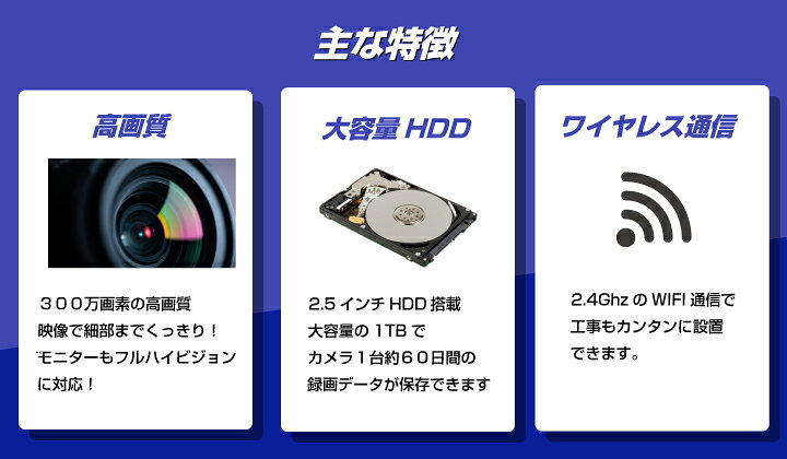 300万画素ワイヤレス カメラセット 防犯カメラ 監視カメラ 家庭用カメラ WIFI IP66 赤外線照射距離15m HDD録画 nsk-direct-10000086 NSKダイレクト サンプル画像3