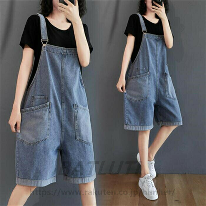 オーバーオール　サロペット レディース デニム 半ズボン ワイドパンツ オールインワン パンツ ゆったり カジュアル　ショートパンツ　短パン 春夏 大きいサイズ　M L XL XXL