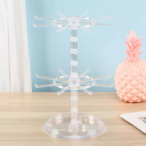 1pc 2層3層回転式16フック収納ラック、キーホルダーディスプレイラック用調整可能な底面距離付き。玄関..