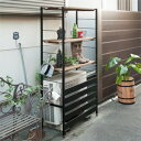 \ページ限定・マジッククロス付/ 古木調天板 室外機ラック 上棚付き ハイタイプ NJ-0542 【送料無料・日本製】 棚付き 収納付き 室外機ラック エアコン...