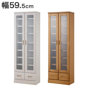 樂天商城 - 日本製 完成品 ディスプレイキャビネット【送料無料】【天然木を使用した薄型本棚 幅59.5cm】 桐材 ガラスキャビネット 収納キャビネット おしゃれ ガラス扉付き ディスプレイラック 奥行31.5cm 高さ177.5cm 大川家具 漫画 コミック 単行本 A4 引出し 可動棚