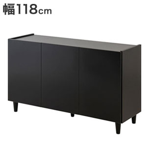 ＼ページ限定・マジッククロス付／　リビングボード【送料無料】【shadowシリーズ ブラックキャビネット 幅118 si-0010】扉付きキャビネット コード穴付き 日本製 奥行39cm 高さ68.5cm 完成品 可動棚 ルーター収納 ローボード 組立不要 レコードラック 開戸キャビネット