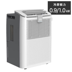 排熱レススポットエアコン SKJ-KY10AHL 設置するだけ工事不要 窓がなくても使えるスポットクーラー 熱中症対策に 1年保証排熱レススポットエアコン SKJ-KY10AHL の特徴 ●工事不要の簡単設置のスポットクーラー ●排熱が熱くないため排気ダクトや窓パネルは不要 ●キャスター付きで移動らくらく ●4モード　冷風＋送風＋オート＋排熱レス ●冷却パックでさらに排熱を抑える ●24時間タイマー付き ●かんたんタッチパネル ●リモコン付属 排熱レススポットエアコン SKJ-KY10AHL は、工事も排気ダクトも必要ないスポットエアクーラーです。従来の移動式エアコンと比較して排熱の送風が熱くないため、排気ダクトや窓パネルが不要。タンクの水をポンプで汲み上げ、内部の熱交換器（熱を逃がす部品）に直接水をかける構造を採用しており、水が蒸発する際に周囲の熱を奪う「気化熱」のメカニズムを利用することで、排気口からの熱を抑えます。面倒なセッティングをすることなく、すぐにお部屋の中で快適にお使いいただけます。 運転モードはダクト不要の排熱レスモード、より涼しい冷風モード、換気にぴったりの送風モード、湿度を自動感知するオートモードの4種類。おやすみ機能や24時間タイマー、ロック機能など便利な機能も搭載。キッチンや脱衣所・洗面所など、熱のこもりやすい場所、窓のない場所やエアコンの設置が難しい場所での暑さ対策・熱中症対策におすすめです。 排熱レススポットエアコン SKJ-KY10AHL の詳細 商品名 排熱レススポットエアコン SKJ-KY10AHL サイズ(約) W368×D292×537mm 水タンク容量 約4L 冷房能力 0.9/1.0kW(50/60Hz) 冷媒 R134a モード 冷風2+排熱レス+送風+オート 風量調節 2段階 温度設定範囲 16〜32℃ タイマー入切 1〜24h 機能 キャスター付き 風向調節　上下ルーバー：自動スイング かんたんタッチパネル ON/OFFタイマー（最大24時間） 付属品 冷却タンク×2（※水タンク内に同梱）、排水ホース、取扱説明書、リモコン 保証 1年保証 製造国 中国（開発/規格：日本） ブランド SKジャパン（エスケージャパン） 区分 家電,空調家電,季節商品,暑さ対策,熱中症対策 JANコード 4541887500055