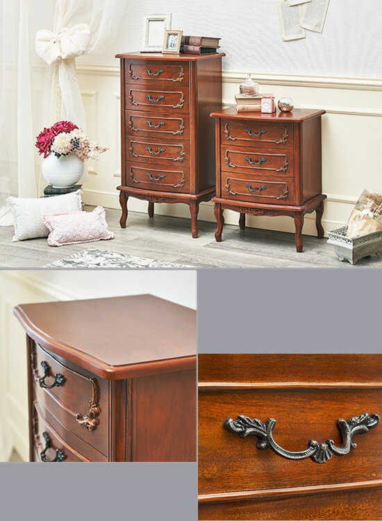 猫脚シリーズ クラシカルチェスト 5段 RCH-1467 【送料無料】 [アンティーク風チェスト 天然木 高級チェスト エレガント たんす コンパクト スリムチェスト マホガニー 姫系] [3]