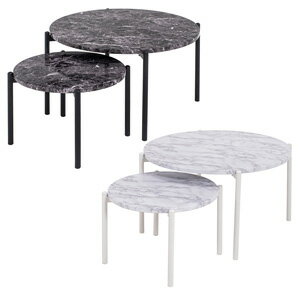 ＼ページ限定・マジッククロス付／　大理石調天板 ネストテーブル 丸形2個セット LT-4666 【送料無料】 ［カフェテーブル ミニテーブル マーブル ネストテーブル 大小セット］