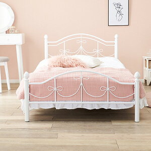 樂天商城 - ＼ページ限定・マジッククロス付／　リボンモチーフ シングルベッド ポケットコイルマットレス付 KH-3099S3302