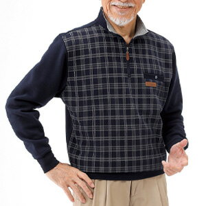 Rakuten - ＼ページ限定・マジッククロス付／　CARBIA 裏起毛格子柄ハーフジップポロシャツ グレー/チャコール/ネイビー3色組 【送料無料】［裏起毛シャツ ハーフジップ]