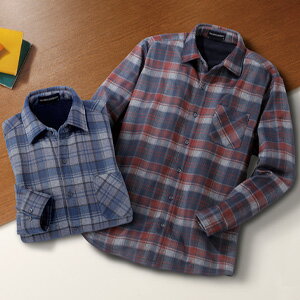 Rakuten - グレイスフル ジャーニー 裏フリースストレッチシャツ グレー/ワインレッド2色組 【送料無料】 ［チェックシャツ 裏フリース 秋冬 メンズシャツ ストレッチ]