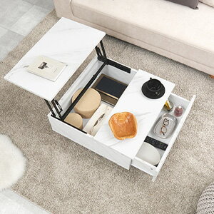 樂天商城 - ＼ページ限定・マジッククロス付／　石目調テーブル 幅69 リフトアップ天板 VKT-7264 【送料無料】 ［リフトテーブル 収納付き センターテーブル]