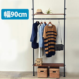 Rakuten - ＼ページ限定・マジッククロス付／　つっぱり間仕切り収納ハンガーラック 【送料無料】【突っ張りハンガーラック 幅90 KTR-3152】 洋服掛け 木目調 おしゃれ