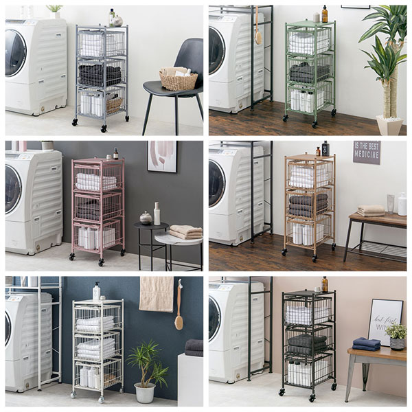 ランドリーチェストスリム 【送料無料】【3段ランドリーラック 幅38 KR-3675】 隙間収納チェスト 洗濯カゴ バスケット ランドリーラック オシャレ かわいい 水回り収納