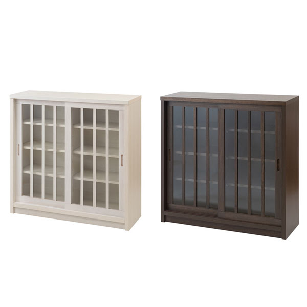 Rakuten - リビング収納キャビネット【送料無料】日本製・完成品【tatis 和モダンカウンター下 幅90ガラス引戸】 キッチンカウンター下収納 薄型 奥行30 カウンター下キャビネット