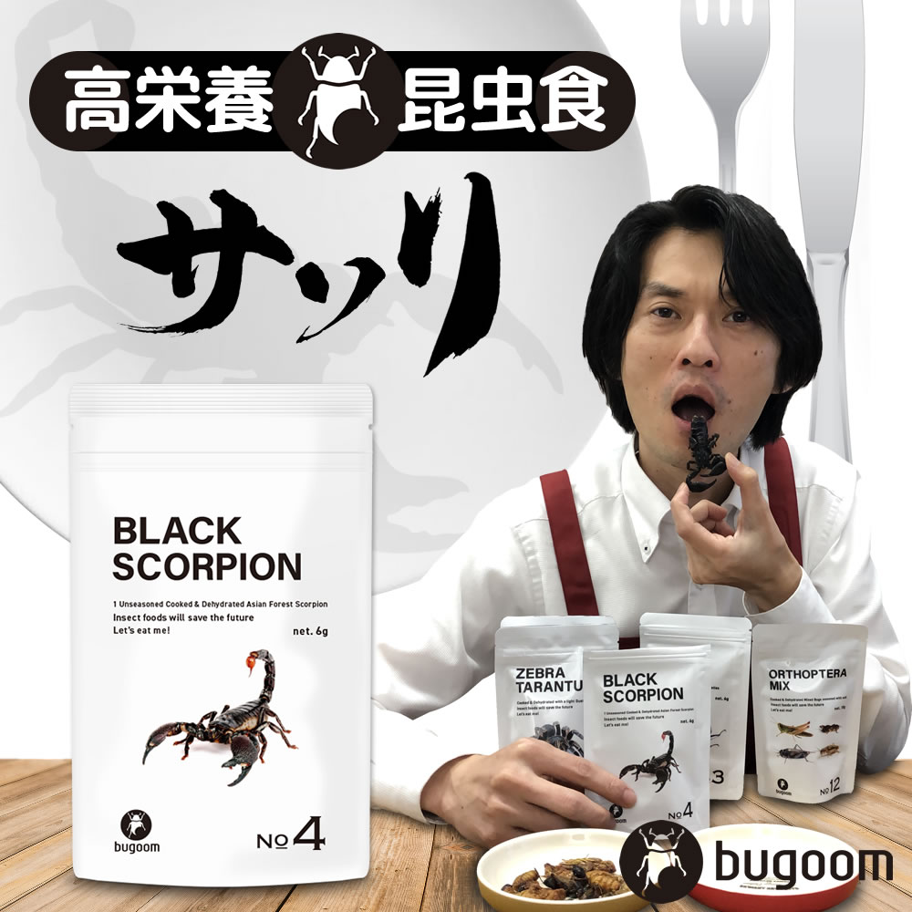 昆虫食を味わう 食用 サソリ（アジアンフォレストスコーピオン） 抜群の噛み応え！ bugoom（バグーム）美味しく食べられる虫シリーズ BLACK SCORPION【No.4】net.6g【プレゼントにも♪】