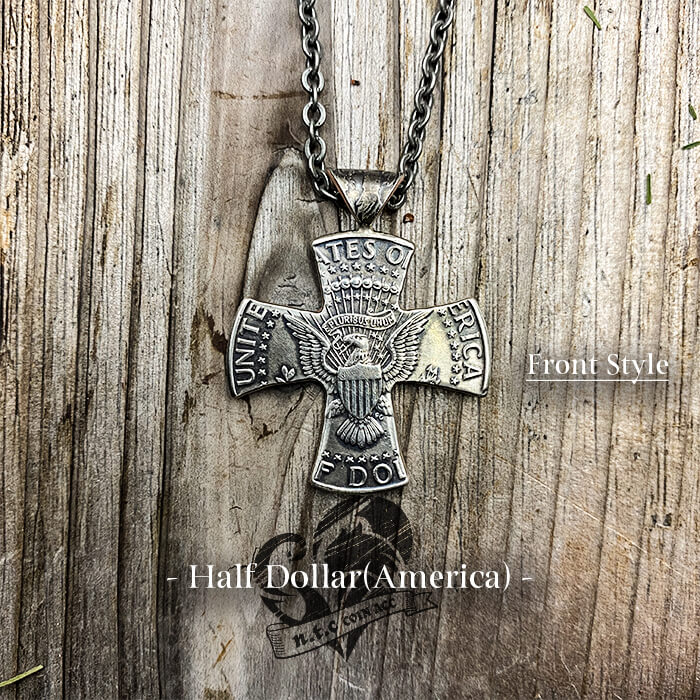 n.t.c/ntc/エヌティーシー/カットコイン ネックレス イーグルクロス -Half Dollar-/白銅 2