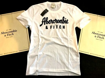 ◆【送料無料】【新品】アバクロ【Mensメンズ】アップリケTシャツ(半袖)/White【Applique Logo Graphic Tee】【Graphic Tees】【Abercrombie&Fitch】【本物保証】