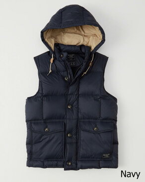 ◆【送料無料】【新品】アバクロ【Mensメンズ】フード取り外し可能ダウンベスト/Navy【Down-Filled Puffer Vest 】【Abercrombie&Fitch】【本物保証】