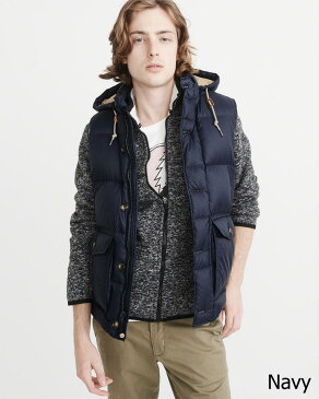 ◆【送料無料】【新品】アバクロ【Mensメンズ】フード取り外し可能ダウンベスト/Navy【Down-Filled Puffer Vest 】【Abercrombie&Fitch】【本物保証】