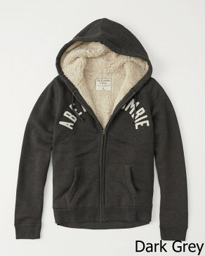 ◆【送料無料】【新品】アバクロ【Mensメンズ】裏ボア ロゴフルジップパーカー/Dark Grey【Sherpa Lined Logo Hoodie 】【Abercrombie&Fitch】【本物保証】