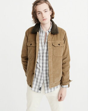 【送料無料】【新品】アバクロ【Mensメンズ】裏ボア コーデュロイジャケット/Khaki【Sherpa-Lined Corduroy Jacket】【Abercrombie&Fitch】【本物保証】