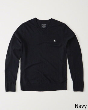 ◆【送料無料】【新品】アバクロ【Mensメンズ】ウール混Vネックセーター/Navy【Icon V-Neck Sweater】【Abercrombie&Fitch】【本物保証】