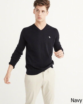 ◆【送料無料】【新品】アバクロ【Mensメンズ】ウール混Vネックセーター/Navy【Icon V-Neck Sweater】【Abercrombie&Fitch】【本物保証】