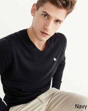 ◆【送料無料】【新品】アバクロ【Mensメンズ】ウール混Vネックセーター/Navy【Icon V-Neck Sweater】【Abercrombie&Fitch】【本物保証】