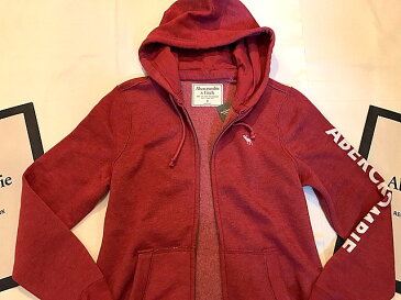 ◆【送料無料】【新品】アバクロ【Mensメンズ】Moose刺繍フルジップパーカー/Red【Logo Graphic Full-Zip Hoodie】【Abercrombie＆Fitch】【本物保証】