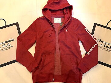 ◆【送料無料】【新品】アバクロ【Mensメンズ】Moose刺繍フルジップパーカー/Red【Logo Graphic Full-Zip Hoodie】【Abercrombie＆Fitch】【本物保証】