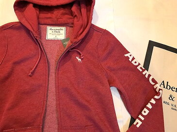 ◆【送料無料】【新品】アバクロ【Mensメンズ】Moose刺繍フルジップパーカー/Red【Logo Graphic Full-Zip Hoodie】【Abercrombie＆Fitch】【本物保証】