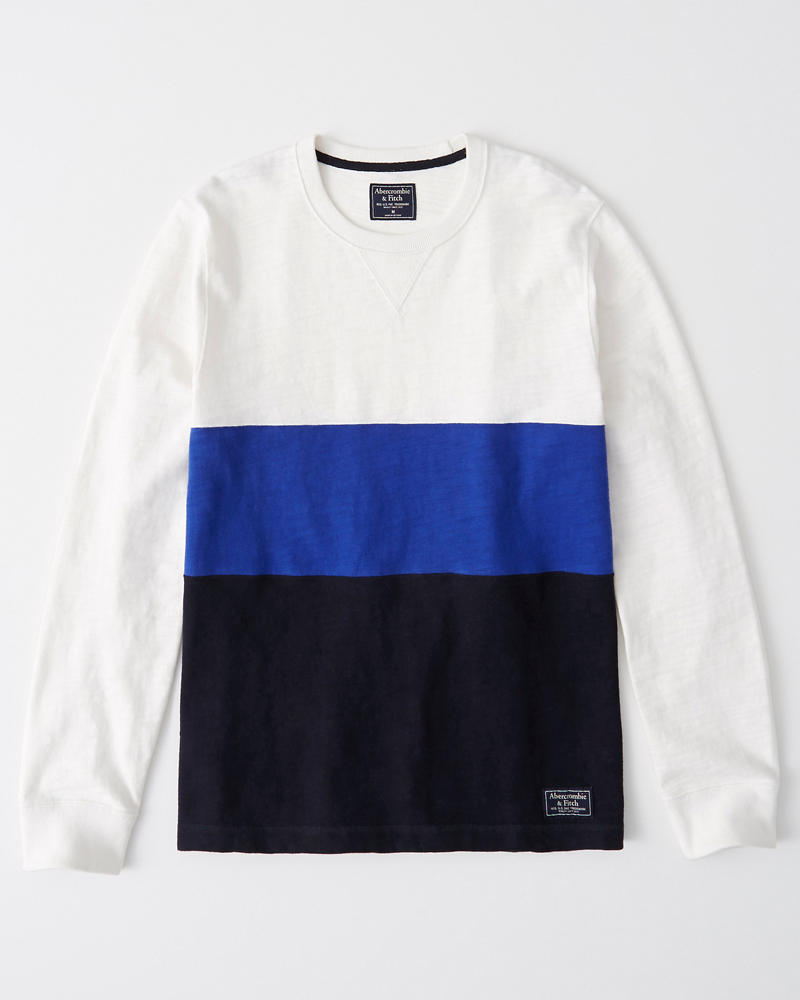 【5/17 13時~エントリーでP20倍】 Abercrombie＆Fitch (アバクロンビー＆フィッチ) カラーブロック スエットシャツ (ロンT) (Color Block Sweatshirts) メンズ (White Blue Navy) 新品