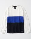 Abercrombie＆Fitch (アバクロンビー＆フィッチ) カラーブロック スエットシャツ (ロンT) (Color Block Sweatshirts) メンズ (White Blue Navy) 新品