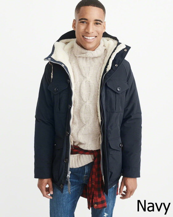 Abercrombie＆Fitch (アバクロンビー＆フィッチ) フード付き シェルパライニング トレッキングジャケット (Sherpa-Lined Trekking Parka) メンズ (Navy) 新品