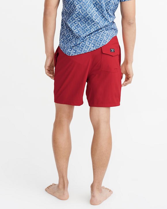 Abercrombie＆Fitch (アバクロンビー＆フィッチ) ライナー 裏地付き ストレッチ ボードショーツ (水着) (Classic Boardshorts) メンズ (Red) 新品