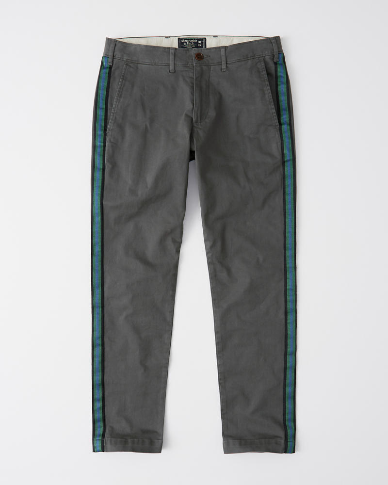 Abercrombie＆Fitch (アバクロンビー＆フィッチ) サイドラインスリム ストレッチチノパンツ (Skinny Side Stripe Chino Pants) メンズ (Grey) 新品