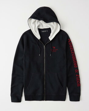 Abercrombie＆Fitch (アバクロンビー＆フィッチ)袖アップリケ ロゴ刺繍 フルジップパーカー（フーディー）(Full-Zip Hoodie) メンズ (Navy) 新品 日本未発売(softA&F)