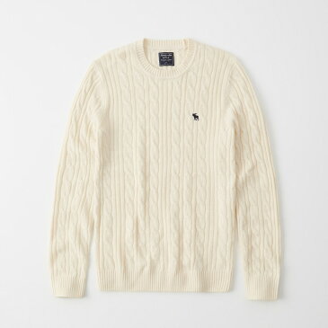 Abercrombie＆Fitch (アバクロンビー＆フィッチ) ムース刺繍 ケーブルニット (Icon Cable Knit Sweater) メンズ (Off White) 新品