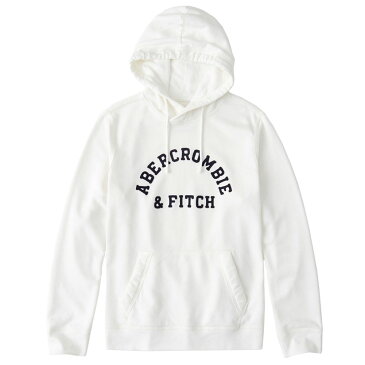 Abercrombie＆Fitch (アバクロンビー＆フィッチ) ロゴ刺繍アップリケ プルオーバーパーカー（フーディー）(Applique Logo Hoodie) メンズ(White) 新品 日本未発売