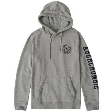 Abercrombie＆Fitch (アバクロンビー＆フィッチ) 袖ロゴ刺繍アップリケ プルオーバーパーカー（フーディー）(Applique Logo Hoodie) メンズ(Heather Grey) 新品 日本未発売