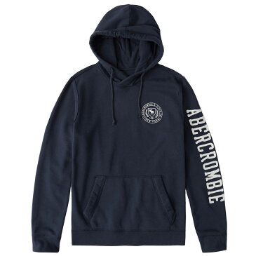 Abercrombie＆Fitch (アバクロンビー＆フィッチ) 袖ロゴ刺繍アップリケ プルオーバーパーカー（フーディー）(Applique Logo Hoodie) メンズ(Navy Blue) 新品 日本未発売