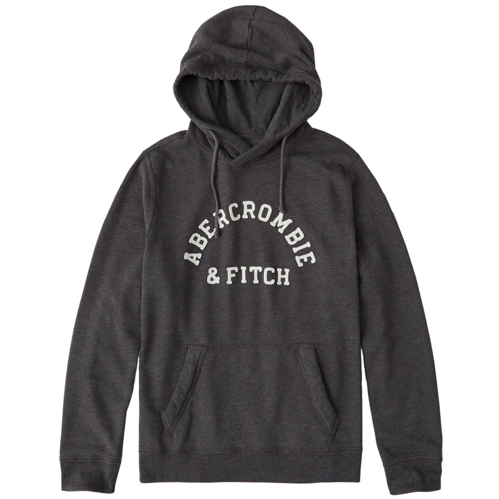 Abercrombie＆Fitch (アバクロンビー＆フィッチ) ロゴ刺繍アップリケ プルオーバーパーカー（フーディー）(Applique Logo Hoodie) メンズ(Dark Grey) 新品 日本未発売