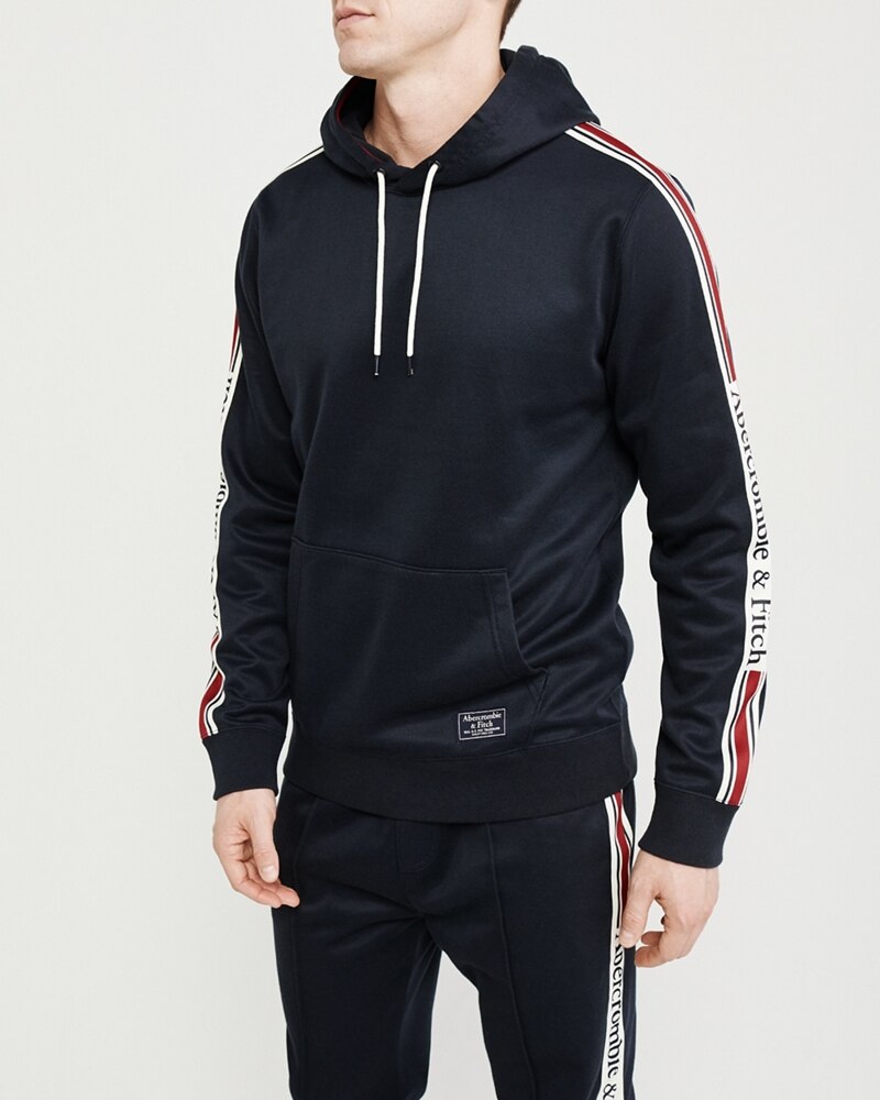 Abercrombie＆Fitch (アバクロンビー＆フィッチ) トリコット ロゴテープ フーディー　(Tricot Logo Tape Hoodie) メンズ (Navy) 新品