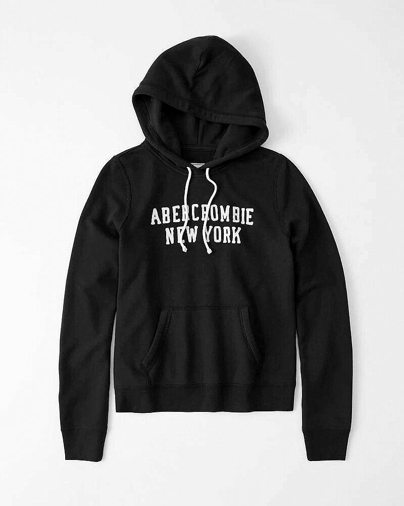 Abercrombie＆Fitch (アバクロンビー＆フィッチ)ロゴプルオーバーパーカー (フーディー) (Logo Hoodie) レディース (Black) 新品