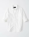 エントリーでP最大13倍 Abercrombie＆Fitch (アバクロンビー＆フィッチ) ムース刺繍 オックスフォードシャツ（長袖）(Icon Oxford Shirt) メンズ (White) 新品