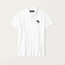 Abercrombie＆Fitch (アバクロンビー＆フィッチ) 正規品 ビックムース刺繍 ストレッチ 鹿の子半袖ポロシャツ (Exploded Icon Stretch Polo) メンズ (White) 新品