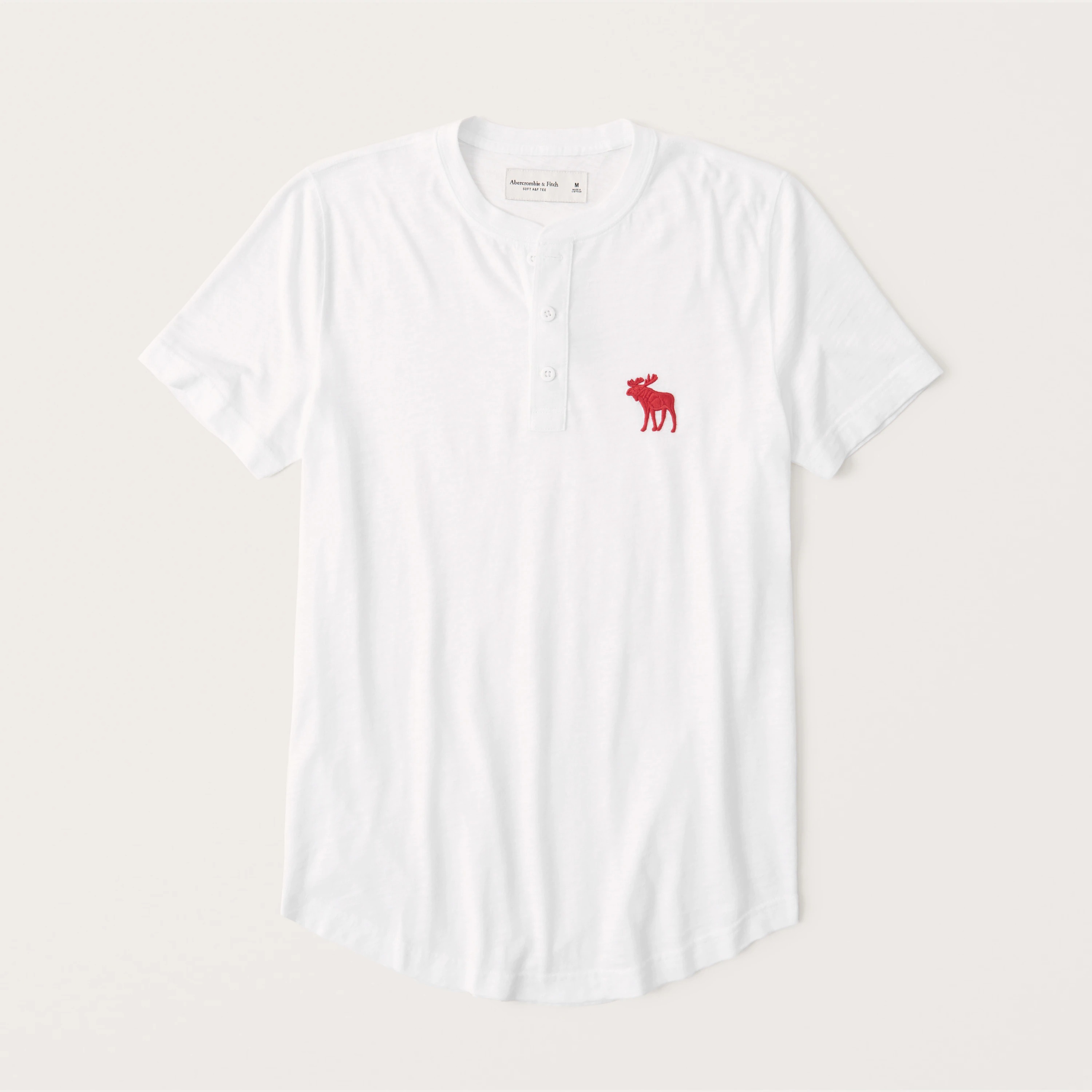 アバクロンビー&フィッチ Tシャツ メンズ 【5/17 13時~エントリーでP20倍】 Abercrombie＆Fitch 正規品 (アバクロンビー＆フィッチ) ビックムース ヘンリーネック半袖Tシャツ (Short-Sleeve Exploded Icon Henley) メンズ (White) 新品 (softA&F)