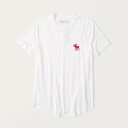 Abercrombie＆Fitch 正規品 (アバクロンビー＆フィッチ) ビックムース ヘンリーネック半袖Tシャツ (Short-Sleeve Exploded Icon Henley) メンズ (White) 新品 (softA F)