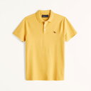 Abercrombie＆Fitch (アバクロンビー＆フィッチ) 正規品 ムース刺繍 ストレッチ 鹿の子半袖ポロシャツ (Signature Icon Polo) メンズ (Yellow) 新品